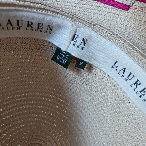 Lauren Ralph Lauren Wide Brim Sun Hat Cream/Pink Women\'s M Floppy Beach Vacation
